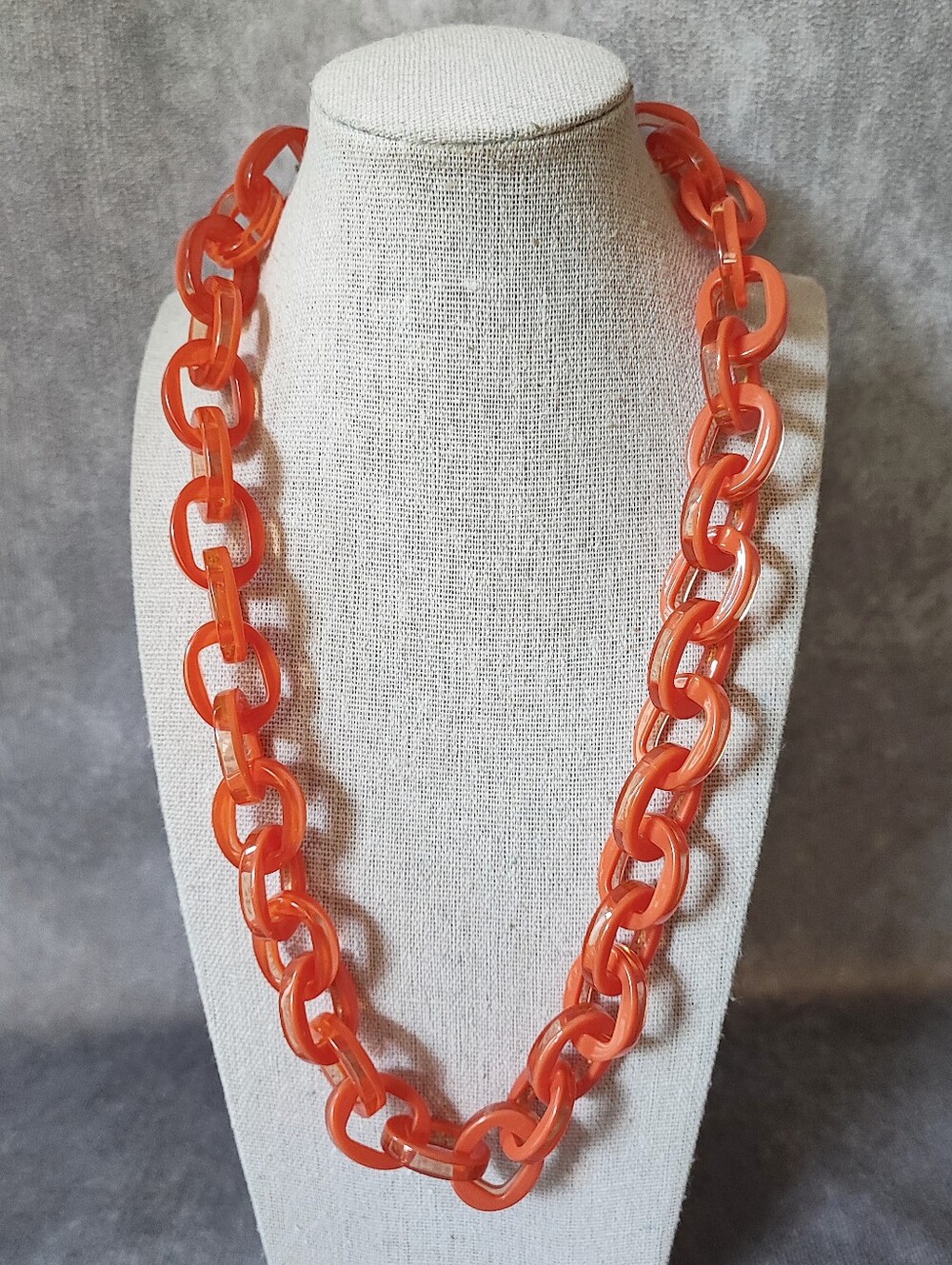ALI KHAN Bright Orange Translucent Link Summer Lightweight Necklace Silver Tone